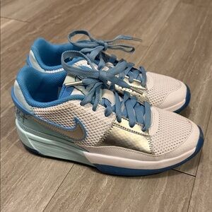 Nike Girls Ja 1 Basketball Silver and Blue Athletic Shoes